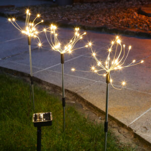 LED Solar FEUERWERK - Gartendeko - je 30 warmweiße LED - H: 40cm - Lichtsensor - 3er Set