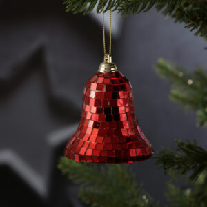 Christbaumschmuck Glocke - Weihnachtsbaumschmuck im Discokugel Look - H: 8cm - rot