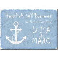 Geschenk zur Hochzeit "Hafen der Ehe" Schild A3 hellblau