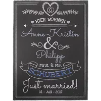 Geschenk zur Hochzeit individuell bedruckte Schiefertafel mit Namen und Datum | blau