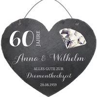 Schieferherz zum 60. Hochzeitstag Diamantene Hochzeit Größe 24 cm Diamantene Hochzeit