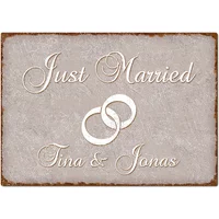 Dekoschild Just Married mit Namen A4 taupe