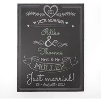 Schild zur Hochzeit aus Schiefer mit Name und Datum grün