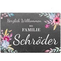 Türschild aus Schiefer mit Namen "Design Floral" 300 x 200 mm