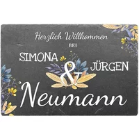 farbiges Schieferschild mit Personalisierung "Design Flower" 300 x 200 mm