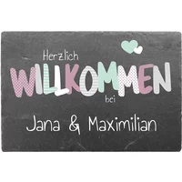 Schieferschild mit Namen "Willkommen" 300 x 200 mm