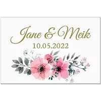 Geschenk zur Hochzeit - Acryplatte mit Namen und Datum Design Pink Flowers