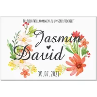 Geschenk zur Hochzeit - Acryplatte mit Namen und Datum Design Watercolor Flowers