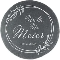 Rundes Schieferschild zur Hochzeit mit Namen des Brautpaares