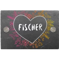 Farbenfrohes Schieferschild mit Herz und Familiennamen Größe: 150 x 100 mm