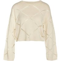 Noisy May Sweatshirt - NMJUNE L/S O-NECK CROP KNIT NOOS - XS bis L - für Damen - Größe L - altweiß