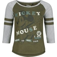 Micky Maus - Disney Langarmshirt - Kind To All Pals - S bis XXL - für Damen - Größe XXL - grün/grau  - Lizenzierter Fanartikel