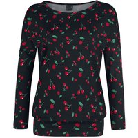 Pussy Deluxe - Rockabilly Langarmshirt - Cherries Loose Longsleeve - XS - für Damen - Größe XS - schwarz/rot