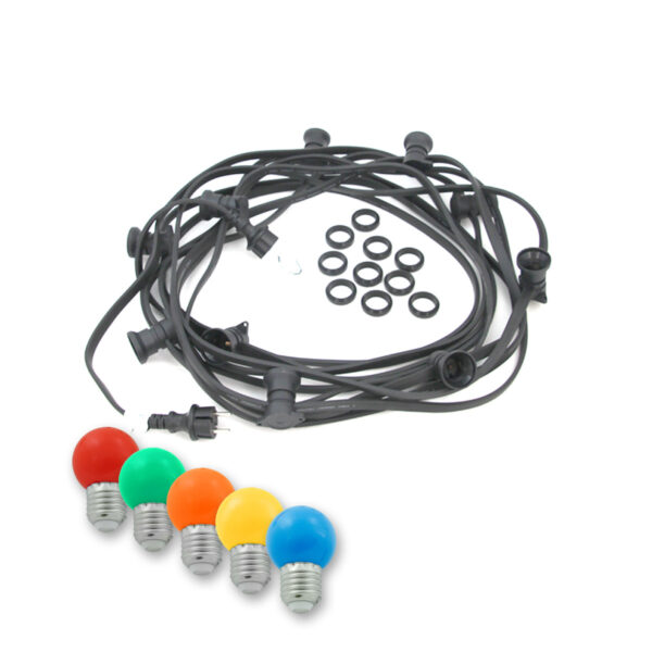 Illu-/Partylichterkette BLACKY 30m - Außenlichterkette schwarz - 30x E27 bunte LED Kugellampen