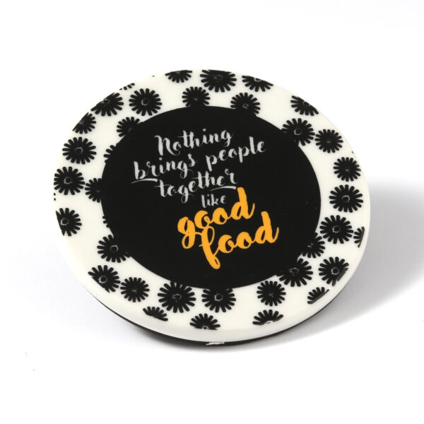 Getränkeuntersetzer aus Keramik mit GOOD FOOD Aufschrift - Bierdeckel - D: 9cm - rund