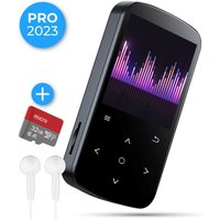 Nuvance - MP3-Player mit Touchscreen und Bluetooth - inkl. Ohrhörer und 32GB SD-Karte - mit Clip - digitaler Sprachrekorder - mit FM-Radio - Schwarz